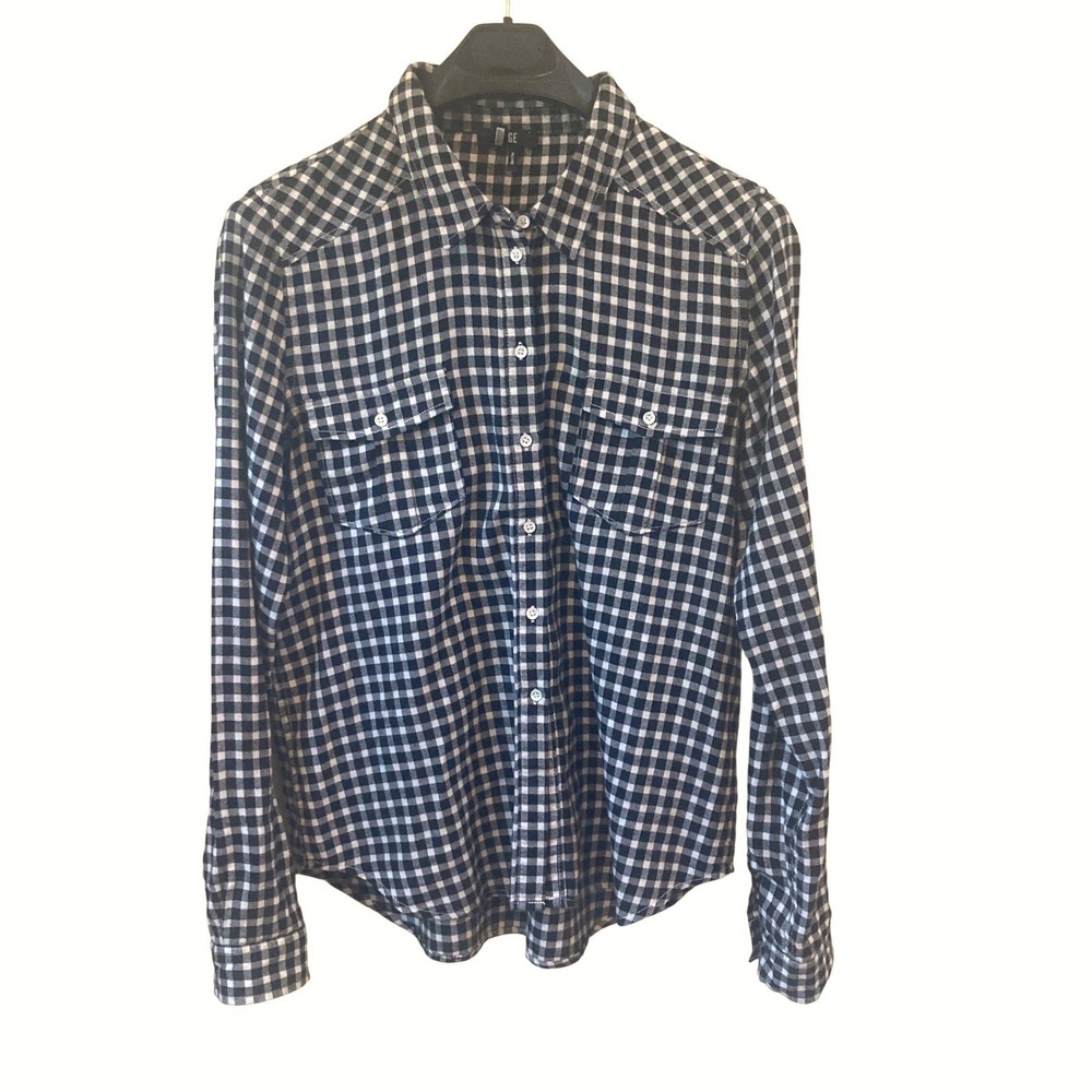 Paige Kinsley Plaid Shirt Womens Large Black White Gingham Button Down